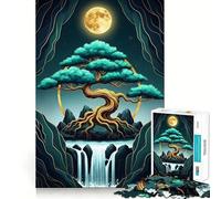 Adult Jigsaw Puzzles1000 Pieces Bonsai Tree Waterfall Fine Cut Art, Problem Solve Fun, Cozy Time Play, Christmas Wall Art (50x75cm)