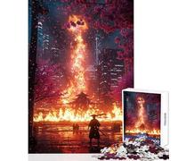Adult Jigsaw Puzzles1000 Pieces Burning Temple in Cyberpunk Cityscape Brain Teaser Game Hand Speed Race Toy Wall Decor Suitable for Desktop Decoration (52X38cm)