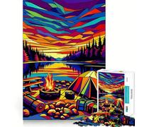 Adult Jigsaw Puzzles1000 Pieces Camping Sunset Wpap Popart Premium Cut Fun Logic Fun Toy Easy Time Play Christmas Wall Art (38x52cm)