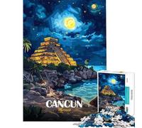 Adult Jigsaw Puzzles1000 Pieces Cancun Mexico Night Landscape Illustration Educational Challenge Perfect Decoration Family Games Suitable for Ages 14 And Up (38x26cm)