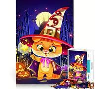 Adult Jigsaw Puzzles1000 Pieces Cartoon Cat Witch Halloween Illustration Premium Cut Fun Logic Fun Toy Easy Time Play Christmas Wall Art (50x75cm)