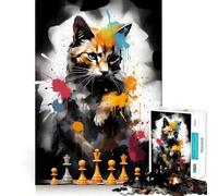 Adult Jigsaw Puzzles1000 Pieces Cat Chess Master Premium Cut Fun Logic Fun Toy Easy Time Play Christmas Wall Art (50x75cm)