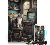 Adult Jigsaw Puzzles1000 Pieces Cat Gaming Vintage Room Premium Cut Fun Logic Fun Toy Easy Time Play Christmas Wall Art (50x75cm)