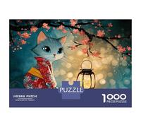 Adult Jigsaw Puzzles1000 Pieces Cat in Kimono with Lantern Puzzle for Adults Toy Wall Decor Enhance Memory Christmas Birthday Gifts 52x38cm/1000pcs