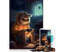 Adult Jigsaw Puzzles1000 Pieces Cat Playing Video Games Fine Joint Fun Mental Challenge Toy Cozy Game Play Birthday Fun Gift (50x75cm)