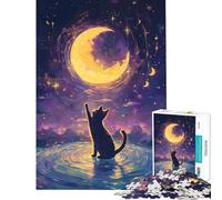 Adult Jigsaw Puzzles1000 Pieces Cat Reaching for The Moon Educational Challenge Difficult Challenge Fun Games for Ages 14 And over (38X26CM)