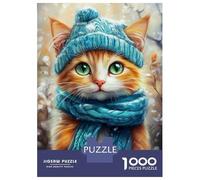 Adult Jigsaw Puzzles1000 Pieces Chilly Cat in Blue Jigsaws for Adults Brain Teaser Game Presents for Women Fun Activities at Home 52x38cm/1000pcs
