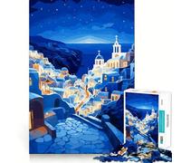 Adult Jigsaw Puzzles1000 Pieces Cool Blue Greece Night Art Fine Joint Fun Mental Challenge Toy Cozy Game Play Birthday Fun Gift (50x75cm)