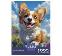 Adult Jigsaw Puzzles1000 Pieces Corgi Joy in Flowers Jigsaws for Adults Brain Teaser Game Presents for Women Fun Activities at Home 52x38cm/1000pcs
