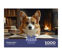 Adult Jigsaw Puzzles1000 Pieces Corgi Reading Book by Fireplace Jigsaw for Adults Family Games Staycation Kill Time Challenging Game Gifts 38x26cm/1000pcs