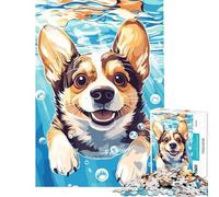 Adult Jigsaw Puzzles1000 Pieces Corgi Swimming Underwater Help The Brain Exercise Presents for Women Family Games Suitable for Ages 14 And Up (38X52CM)