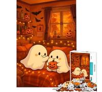 Adult Jigsaw Puzzles1000 Pieces Cute Halloween Ghosts with Pumpkin Brain Teaser Game Brain Intelligence Challenge Addictive Toys Great Gifts A Work of Art (Size 38x26cm)