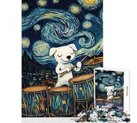 Adult Jigsaw Puzzles1000 Pieces Dog Playing Drums Starry Night Family Games Difficult Hard Toy Wall Decor Suitable for Desktop Decoration (38X26CM)