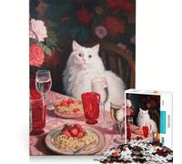 Adult Jigsaw Puzzles1000 Pieces Elegant Cat Dinner Party Painting, Educational Toy, Pattern Assembly, with Matching Poster And Trivia Sheet 38x26cm