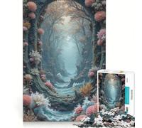 Adult Jigsaw Puzzles1000 Pieces Enchanted Forest River Archway, Educational Toy, Pattern Assembly, with Matching Poster And Trivia Sheet 38x26cm