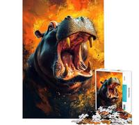 Adult Jigsaw Puzzles1000 Pieces Fiery Hippo Roar Relaxing Games Brain Intelligence Challenge Addictive Toys Great Gifts for The Whole Family (size 75x50cm)