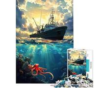 Adult Jigsaw Puzzles1000 Pieces Fishing Boat And Octopus Help The Brain Exercise Presents for Women Family Games Suitable for Ages 14 And Up (38X52CM)