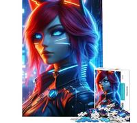 Adult Jigsaw Puzzles1000 Pieces Fox Girl Blue Neon Anime Educational Challenge Difficult Challenge Toy Wall Decor for And from 14 Years And over (38x26cm)