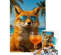 Adult Jigsaw Puzzles1000 Pieces Fox with Sunglasses on Tropical Beach Help The Brain Exercise Precision Cutting Family Game for And 14 Years And over (50x75cm)