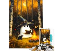 Adult Jigsaw Puzzles1000 Pieces Ghost Reading by Campfire with Cat Educational Challenge Difficult Challenge Toy Wall Decor for And from 14 Years And over (50x75cm)