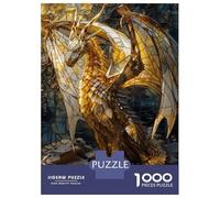Adult Jigsaw Puzzles1000 Pieces Gold Stained Glass Dragon Jigsaws for Adults Brain Teaser Game Presents for Women Fun Activities at Home 52x38cm/1000pcs