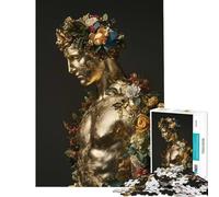 Adult Jigsaw Puzzles1000 Pieces Golden Apollo Statue with Flowers Help The Brain Exercise Presents for Women Family Games Suitable for Ages 14 And Up (38X52CM)