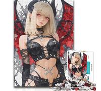 Adult Jigsaw Puzzles1000 Pieces Gothic Angel with Red Wings Gaming Birthday Present Brain Teaser Game for Ages 14 And over (size 50x75cm)