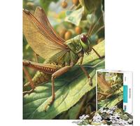 Adult Jigsaw Puzzles1000 Pieces Green Grasshopper on Leaf Help The Brain Exercise Presents for Women Family Games Suitable for Ages 14 And Up (38X26cm)