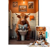 Adult Jigsaw Puzzles1000 Pieces Highland Cow on The Toilet Educational Challenge Difficult Challenge Fun Games for Ages 14 And over (38X26CM)
