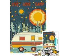 Adult Jigsaw Puzzles1000 Pieces Live Love Camp Retro Camper Poster Help The Brain Exercise Perfect Decoration Fun Games for Ages 14 And over (50x75cm)
