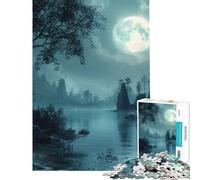 Adult Jigsaw Puzzles1000 Pieces Moonlight River Landscape Help The Brain Exercise Precision Cutting Family Game for And 14 Years And over (38x26cm)
