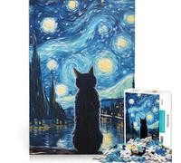 Adult Jigsaw Puzzles1000 Pieces Moonlit Meows Cats Family Games Wall Decoration with Fully Interlocking Randomly Shaped Pieces 50x75cm