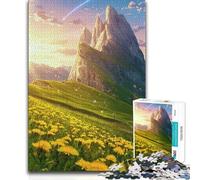 Adult Jigsaw Puzzles1000 Pieces Mountain Landscape with Dandelions And Comet Birthday Present Brain Teaser Game for Ages 14 And over (size 38x52cm)