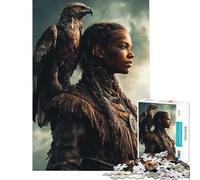 Adult Jigsaw Puzzles1000 Pieces Native American Woman with Eagle Portrait Help The Brain Exercise Perfect Decoration Fun Games for Ages 14 And over (38x26cm)