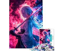 Adult Jigsaw Puzzles1000 Pieces Neon Samurai Anime Girl Help The Brain Exercise Precision Cutting Family Game for And 14 Years And over (38x26cm)