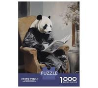 Adult Jigsaw Puzzles1000 Pieces Panda Reading A Newspaper Jigsaw for Adults Family Games Staycation Kill Time Challenging Game Gifts 52x38cm/1000pcs