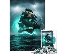 Adult Jigsaw Puzzles1000 Pieces Pirate Ship in Stormy Seas Help The Brain Exercise Presents for Women Family Games Suitable for Ages 14 And Up (38X26cm)