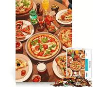 Adult Jigsaw Puzzles1000 Pieces Pizza Feast Still Life Illustration Fine Joint Fun Mental Challenge Toy Cozy Game Play Birthday Fun Gift (38x26cm)