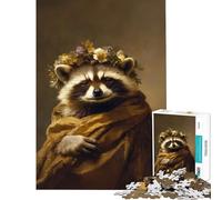 Adult Jigsaw Puzzles1000 Pieces Raccoon in A Floral Crown Challenging To Complete Difficult Challenge Brain Teaser Game for 14+ Puzzle Game Offered (38x26cm)