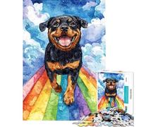 Adult Jigsaw Puzzles1000 Pieces Rottweiler on Rainbow Bridge Educational Challenge Difficult Challenge Toy Wall Decor for And from 14 Years And over (50x75cm)