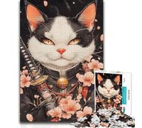 Adult Jigsaw Puzzles1000 Pieces Samurai Bombay Cat with Cherry Blossoms Birthday Present Brain Teaser Game for Ages 14 And over (size 50x75cm)