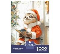 Adult Jigsaw Puzzles1000 Pieces Sloth Santa Reading Jigsaw Puzzle Brain Teaser Game Presents for Women Challenging Game Gifts 52x38cm/1000pcs