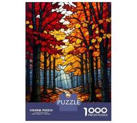Adult Jigsaw Puzzles1000 Pieces Stained Glass Autumn Forest Path Jigsaw Puzzle Brain Teaser Game Presents for Women Challenging Game Gifts 52x38cm/1000pcs