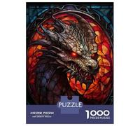 Adult Jigsaw Puzzles1000 Pieces Stained Glass Dragon Wall Jigsaws for Adults Brain Teaser Game Presents for Women Fun Activities at Home 52x38cm/1000pcs