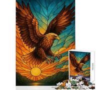 Adult Jigsaw Puzzles1000 Pieces Stained Glass Eagle Soaring at Sunset Hands-on Game for The Whole Family Home Decoration Toys Gifts for Friends And Family (50x75cm)