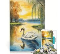 Adult Jigsaw Puzzles1000 Pieces Swan in The Lake Educational Toy Pattern Assembly with Matching Poster And Trivia Sheet 38x52cm