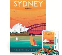 Adult Jigsaw Puzzles1000 Pieces Sydney Travel Poster Premium Cut Fun Logic Fun Toy Easy Time Play Christmas Wall Art(38x26cm)