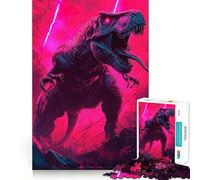 Adult Jigsaw Puzzles1000 Pieces T-Rex Neon Art Premium Cut Fun Logic Fun Toy Easy Time Play Christmas Wall Art(38x26cm)