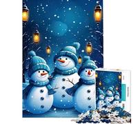 Adult Jigsaw Puzzles1000 Pieces Three Snowmen in Winter Night Scene Help The Brain Exercise Presents for Women Family Games Suitable for Ages 14 And Up (38X52cm)