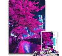 Adult Jigsaw Puzzles1000 Pieces Tokyo Neon Cherry Blossom Challenging Game Toys Learning Educational Secret Santa Gifts 50x75cm(1000pcs)